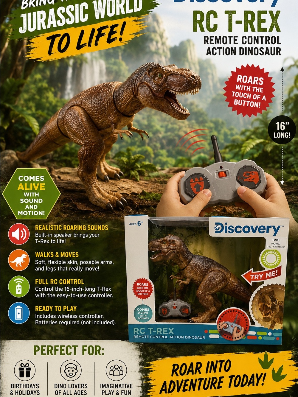 Discovery RC T-Rex Remote Control Dinosaur - Brown